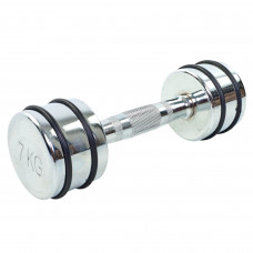 Гантель цельная стальная хромированная 1штука Record DB5204-7 (1x7кг) (1шт, металл хромированный, с резиновыми кольцами)