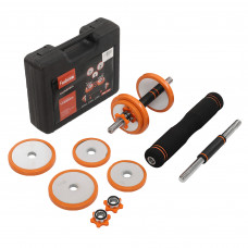 Гантели трансформер превращаются в штангу 3в1 в пластиковом кейсе FED FED-8008-15 15кг (2 грифа, блины сталь+PU, в компл. удлинитель грифа)