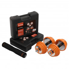 Гантелі трансформер перетворюються на штангу 3в1 у пластиковому кейсі FED FED-8008-30 30кг помаранчевий