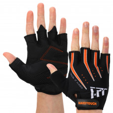 Перчатки для фитнеса и тренировок HARD TOUCH FG-005 (PVC, PL, открытые пальцы, р-р S-XL, черный-оранжевый)