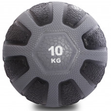 Медбол мяч медицинский Medicine Ball Zelart FI-0898-10 10кг (резина, d-28,6см, черный-серый)