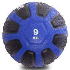 Медбол мяч медицинский Medicine Ball Zelart FI-0898-9 9кг (резина, d-28,6см, черный-синий)