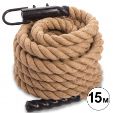 Канат для лазіння із сизалю з кріпленням COMBAT BATTLE ROPE Zelart FI-0910-15 15м коричневий