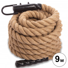 Канат для лазіння з сизалю з кріпленням Combat Battle Rope Zelart FI-0910-9 9м коричневий