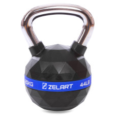 Гиря тренувальна цільна з поліуретановим покриттям і хромованою ручкою Zelart FI-1973-20 вага 20кг чорний