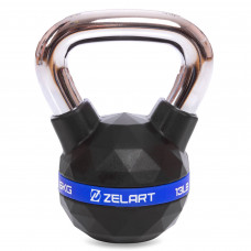 Гиря тренувальна цільна з поліуретановим покриттям і хромованою ручкою Zelart FI-1973-6 вага 6кг чорний