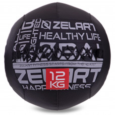 Мяч набивной медицинский для кроссфита WALL BALL Zelart FI-2637-12 12кг(MD1293-12) (PVC, PP, резина, d-35см, черный)