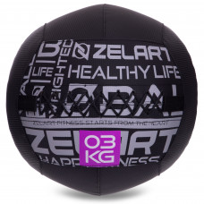 Мяч набивной медицинский для кроссфита WALL BALL Zelart FI-2637-3 3кг (MD1293-3) (PVC, PP, резина, d-35см, черный)