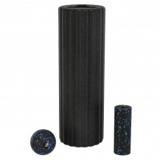 Йога ролер набір 3 в 1 (ролер, мініролер, м'яч масажний) Zelart FI-4890 чорний-синій