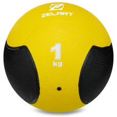Медбол мяч медицинский Medicine Ball Zelart FI-5121-1 1кг (резина, d-19см, желтый-черный)