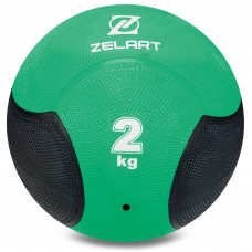 Медбол мяч медицинский Medicine Ball Zelart FI-5121-2 2кг (резина, d-19см, зеленый-черный)