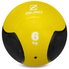 Медбол мяч медицинский Medicine Ball Zelart FI-5121-6 6кг (резина, d-24см, желтый-черный)