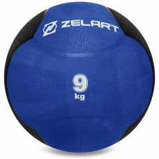 Медбол мяч медицинский Medicine Ball Zelart FI-5121-9 9кг (резина, d-28,5см, синий-черный)