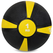 Медбол мяч медицинский Medicine Ball Zelart FI-5122-1 1кг (резина, d-19см, черный-желтый)