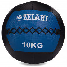 Мяч набивной медицинский для кроссфита WALL BALL Zelart FI-5168-10 10кг (PU, наполнитель-метал. гранулы, d-33см, черный-синий)