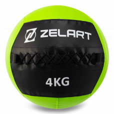 М'яч набивний медичний для кросфіту WALL BALL Zelart FI-5168-4 4кг чорний-зелений