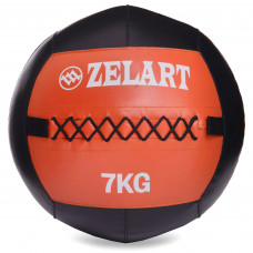 Мяч набивной медицинский для кроссфита WALL BALL Zelart FI-5168-7 7кг (PU, наполнитель-метал. гранулы, d-33см, черный-оранжевый)