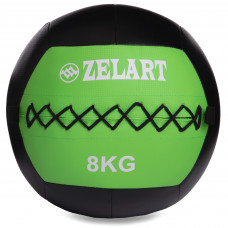 Мяч набивной медицинский для кроссфита WALL BALL Zelart FI-5168-8 8кг (PU, наполнитель-метал. гранулы, d-33см, черный-зеленый)