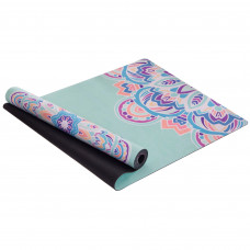 Килимок для йоги Замшевий каучуковий двошаровий Record FI-5662-11 розмір 183x61x0,3см з Квітковим принтом м'ятний