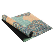 Килимок для йоги замшевий каучуковий Record FI-5662-15 розмір 183x61x0,3см з Індійським принтом м'ятний-синій