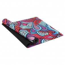 Килимок для йоги Замшевий каучуковий двошаровий Record FI-5662-16 розмір 183x61x0,3см з Квітковим принтом малиновий-блакитний