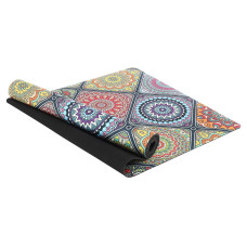 Килимок для йоги замшевий каучуковий Record FI-5662-18 розмір 183x61x0,3см з принтом Східний Калейдоскоп синій-червоний