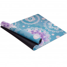 Килимок для йоги Замшевий каучуковий двошаровий Record FI-5662-21 розмір 183x61x0,3см з Квітковим принтом бірюзовий