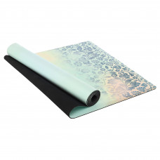 Килимок для йоги Замшевий каучуковий двошаровий Record FI-5662-23 розмір 183x61x0,3см з Квітковим принтом бірюзовий-рожевий