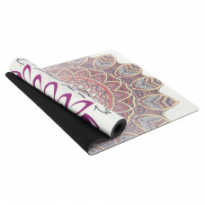 Килимок для йоги Замшевий каучуковий двошаровий Record FI-5662-24 розмір 183x61x0,3см з принтом Спокій Лотоса бежевий