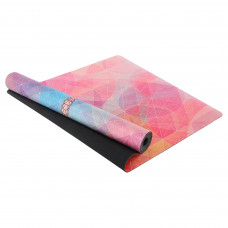 Килимок для йоги Замшевий каучуковий двошаровий Record FI-5662-65 розмір 183x61x0,3см з принтом Бабка рожевий-фіолетовий-синій