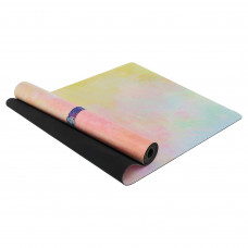 Килимок для йоги Замшевий каучуковий двошаровий Record FI-5662-66 розмір 183x61x0,3см з принтом Бабка жовто-блакитний-рожевий