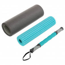 Йога ролер набір 3 в 1 (масажер + два ролери для йоги) 45см Zelart FI-5715 чорний-м'ятний