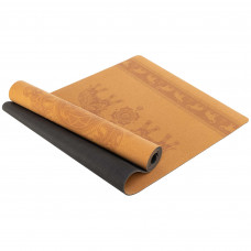 Килимок для йоги Пробковий каучуковий двошаровий Yoga mat Record FI-7156-1 183x61мx0.4cм з принтом Марш Слонів коричневий