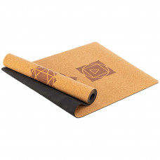 Килимок для йоги Пробковий каучуковий двошаровий Yoga mat Record FI-7156-2 183x61мx0.4cм з принтом Чакри коричневий