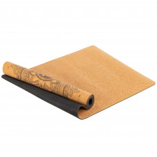 Килимок для йоги Пробковий каучуковий двошаровий Yoga mat Record FI-7156-6 183x61мx0.4cм з принтом Хамса коричневий