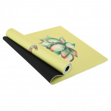 Килимок для йоги Льняний двошаровий каучуковий Record FI-7157-6 розмір 183x61x0,3см принт Слон і Лотос бежевий