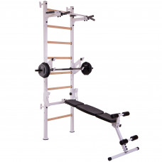 Шведская стенка с подставкой под штангу, турником и скамьей для пресса Master Wood PRO SP-Planeta L-2405 (металл, дерево, PU, 2,4х0,7 м)