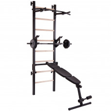 Шведская стенка с подставкой под штангу, турником и скамьей для пресса Master Wood PRO SP-Planeta L-2405 (металл, дерево, PU, 2,4х0,7 м)