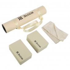 Набір для йоги 4в1 килимок, ремінь-стяжка, блок для йоги, рушник для йоги BLOOM LB7101 кольори в асортименті