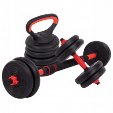 Набор трансформер гантели гиря штанга упоры 6в1 SP-Sport LN-1100-15 15кг (наполнитель цемент, черный-красный)уп. в 1 ящ