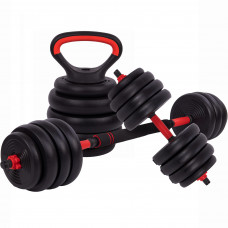 Набор трансформер гантели гиря штанга упоры 6в1 SP-Sport LN-1100-40 40кг (наполнитель цемент, черный-красный)уп.в 2ящ