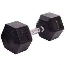 Гантель цельная шестигранная гексагональная обрезиненная 1штука SP-Planeta LN-1205-17_5 (1x17,5кг) (сталь хромированная, резина, вес 17,5кг)