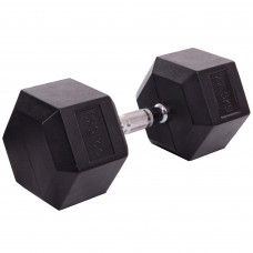 Гантель цельная шестигранная гексагональная обрезиненная 1штука SP-Planeta LN-1205-22_5 (1x22,5кг) (сталь хромированная, резина, вес 22,5кг)