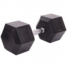 Гантель цельная шестигранная гексагональная обрезиненная 1штука SP-Planeta LN-1205-25 (1x25кг) (сталь хромированная, резина, вес 25кг)