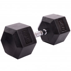 Гантель цельная шестигранная гексагональная обрезиненная 1штука SP-Planeta LN-1205-27_5 (1x27,5кг) (сталь хромированная, резина, вес 27,5кг)