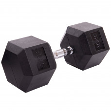 Гантель цельная шестигранная гексагональная обрезиненная 1штука SP-Planeta LN-1205-30 (1x30кг) (сталь хромированная, резина, вес 30кг)