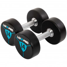 Гантелі цільні професійні з поліуретановим покриттям LiveUp LP8000-14 2шт по 14кг чорний-синій