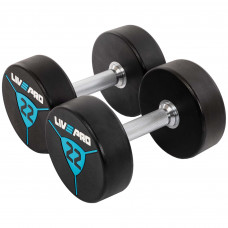 Гантелі цільні професійні з поліуретановим покриттям LiveUp LP8000-22 2шт по 22кг чорний-синій
