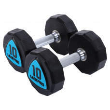 Гантелі цільні професійні з поліуретановим покриттям LiveUp LP8003-10 2шт по 10кг чорний-синій