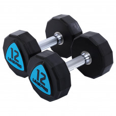 Гантелі цільні професійні з поліуретановим покриттям LiveUp LP8003-12 2шт по 12кг чорний-синій